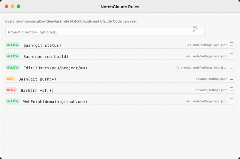 The Manage Rules window; a cursor deletes a stale DENY rule from the list